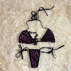 BODY SHOTZ PINK CHEETAH TRIANGLE BIKINI TOP & G STRING THONG SET
